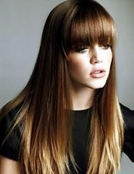 Fryzury Długie Na co dzień Proste z grzywką Rozpuszczone Blond - 1074439