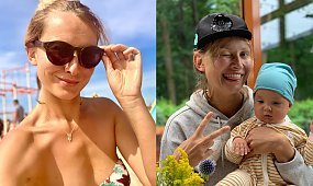 Joanna Moro w bikini! Kąpie się w morzu z półroczną córką. "Nie przejmujemy się bakteriami"