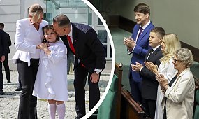 Zamiast małej Kasi na zaprzysiężeniu Karola Nawrockiego zasiadła za nim inna blondwłosa piękność. Nina skradła show