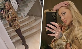 Sylwia Peretti w kwiecistym stroju. Na pierwszy rzut oka wygląda jak dawna "Królowa życia"