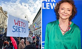 Joanna Szczepkowska pod Pałacem Prezydenckim. Aktorka grzmi o Nawrockim: "Nie powinien pełnić tego urzędu"