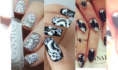Black & white floral manicure