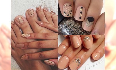Niezwykle delikatny manicure nude mani z elementami brokatu!