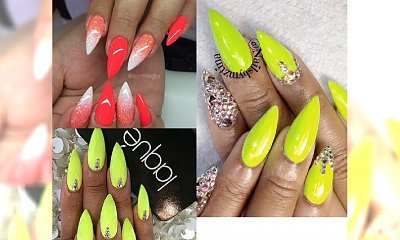 Neon stilletto manicure - spiczaste paznokcie w żywych kolorach