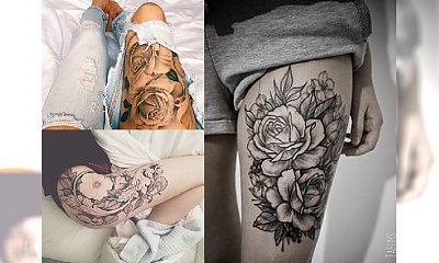 Niesamowicie seksowne, kwiatowe tatuaże na udo
