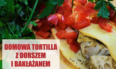 Zapiekany dorsz z bakłażanem w domowej tortilli