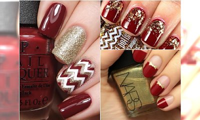 Świąteczny czerwony manicure ze złotem - galeria niezwykłych wzorów