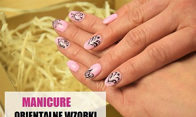 Orientalny manicure - różowe paznokcie z czarnym wzorkiem
