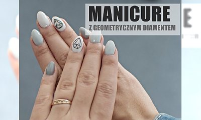 Manicure w odcieniach szarości z geometrycznym diamencikiem