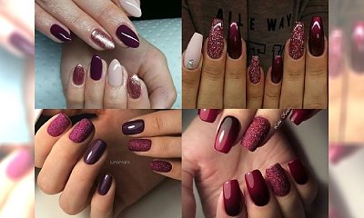 Bordo, czerwień i odcienie różu - piękne stylizacje manicure z połyskiem na wrzesień