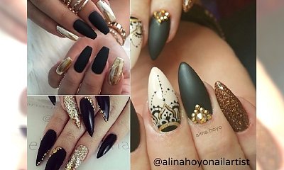 Manicure 2017: czarno-złoty manicure na jesień. Elegancki z nutką ekstrawagancji