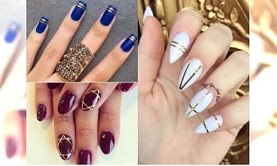 Manicure ze złotymi paskami: 30 najpiękniejszych sposobów na wykorzystanie złotej taśmy