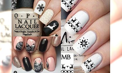 Czarno-biały manicure z motywem świątecznym - odjazdowe inspiracje z internetu