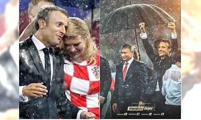 Prezydent Chorwacji przemokła na finale Mundialu. Parasoli wystarczyło tylko dla Putina!