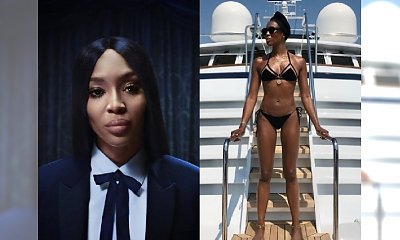 48-letnia Naomi Campbell chwali się idealną figurą w świątecznej reklamie Burberry. Fani bezlitośni: "Chudy facet w peruce i makijażu"...