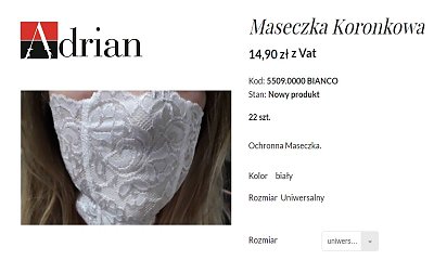 Rajstopy Adrian zaprezentowały swoją koronkową maseczkę. Ma chronić przed KORONAWIRUSEM