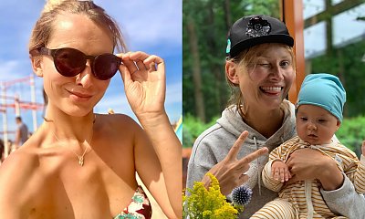 Joanna Moro w bikini! Kąpie się w morzu z półroczną córką. "Nie przejmujemy się bakteriami"