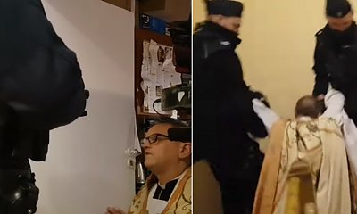 Ksiądz Woźnicki wyniesiony przez policję za łamanie obostrzeń. Wierni wołali o pomoc