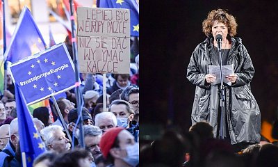 Katarzyna Grochola na proteście za pozostaniem w UE: PiS musi odejść. Ale nie wyborcy PiS-u