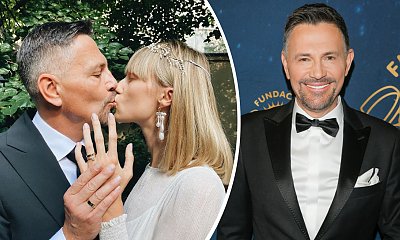Krzysztof Ibisz z żoną na salonach! Joanna olśniła w niebieskiej sukience z piórkami i bobie z grzywką!