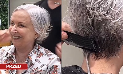 Siwowłosa kobieta zmieniła fryzurę! Odwrócony bob z wystrzyżonym karkiem kompletnie ją odmienił!