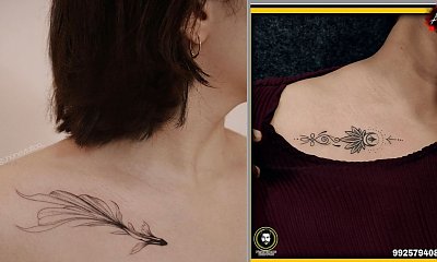 #clavicletattoo - tatuaż na obojczyku: kwiaty, ptaki, owady, napisy. Zobacz modne projekty i pomysły 2022!