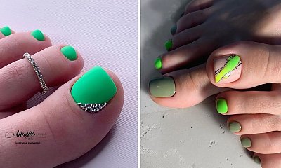 Zielone paznokcie u stóp - najmodniejsze propozycje na pedicure na sierpień 2022