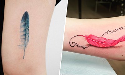 #feathertattoo - tatuaż piórko. To modny, delikatny i kobiecy wzór! Zobacz 15 niesamowitych projektów!