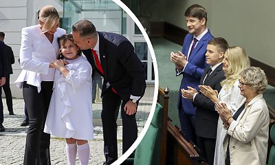 Zamiast małej Kasi na zaprzysiężeniu Karola Nawrockiego zasiadła za nim inna blondwłosa piękność. Nina skradła show