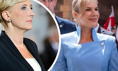 Marta od Karola w anielskim błękicie, a Agata od Andrzeja w diabelskiej czerni. Porównujemy stylizacje first lejdis podczas koronacji mężów