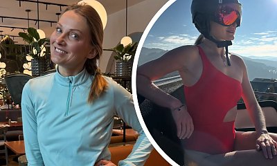Joanna Moro w kusym opalaczu szarżuje na stoku i zalicza bolesną glebę. Wszystko się nagrało! "Upadam? Jasne" [wideo, galeria]