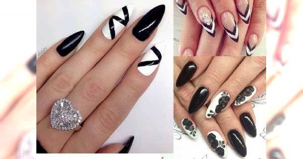 Almond manicure w połączeniu z czarno-białymi motywami