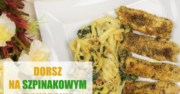 Dorsz z makaronem ryżowym i sosem szpinakowym