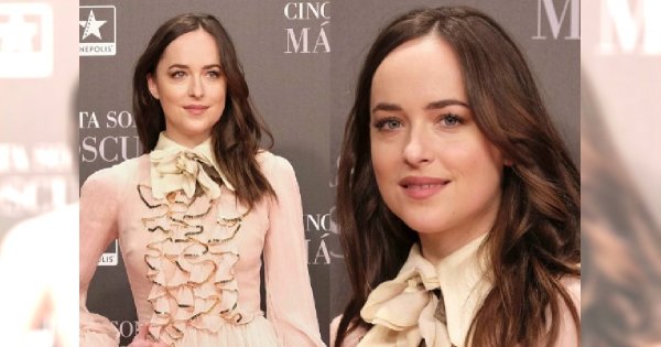 Dakota Johnson w różowej sukience z falbankami na premierze "Greya". Fani MASOWO ją krytykują. Pasuje jej ten styl?