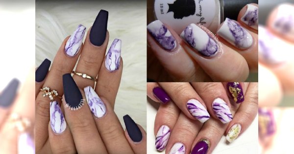 Marmurkowy manicure w tonacji fioletu. Zakochasz się w tym ORYGINALNYM trendzie