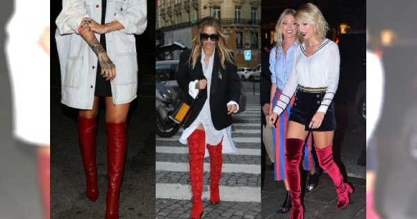 Styl gwiazd - czerwone kozaki za kolano. Rita Ora założyła je do koszuli. Zobacz galerię z inspiracjami!