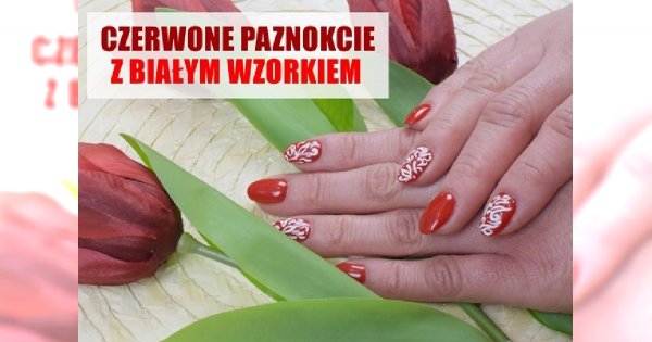 Czerwony manicure z białym zdobieniem - idealny na mecz Polski!