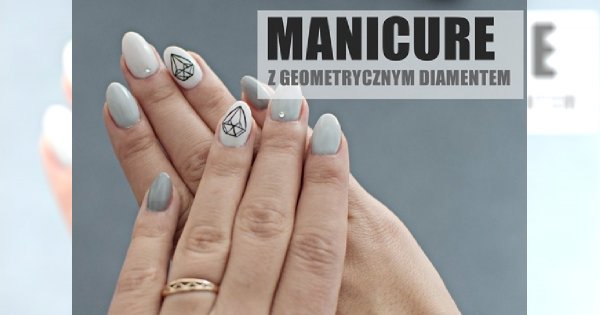 Manicure w odcieniach szarości z geometrycznym diamencikiem