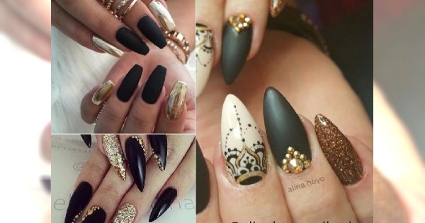 Manicure 2017: czarno-złoty manicure na jesień. Elegancki z nutką ekstrawagancji