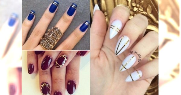 Manicure ze złotymi paskami: 30 najpiękniejszych sposobów na wykorzystanie złotej taśmy