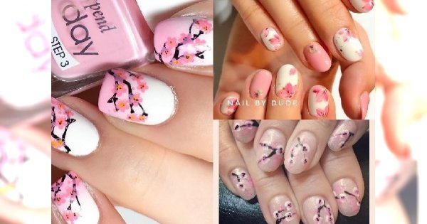 Manicure 2018: Manicure z rysunkiem kwiatów wiśni to hit na wiosnę!