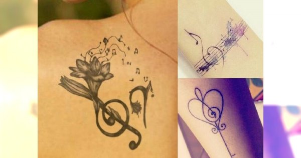 Tatuaże inspirowane muzyką - wzory z kluczem wiolinowym, pięciolinią i instrumentami