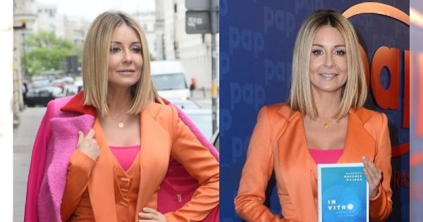 Małgorzata Rozenek-Majdan na premierze książki "In vitro. Rozmowy intymne". Stylizacja elegancka, ale my patrzymy na buty