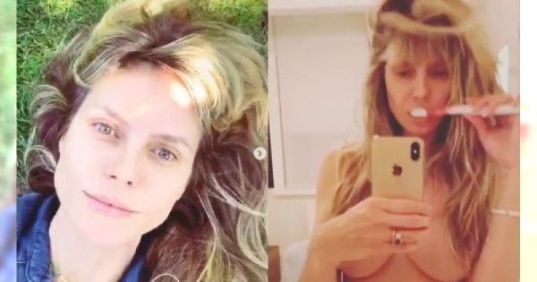 Heidi Klum pokazała jak myje zęby przed lustrem. Nuda? Ale modelka ma na sobie tylko MAJTKI!