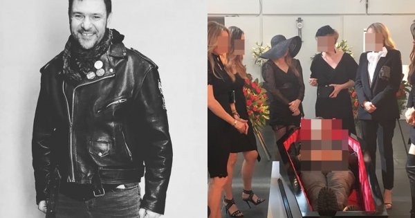 Zdjęcia z "pogrzebu" Tomasza Karolaka. Jakie gwiazdy były przy trumnie? [Galeria]