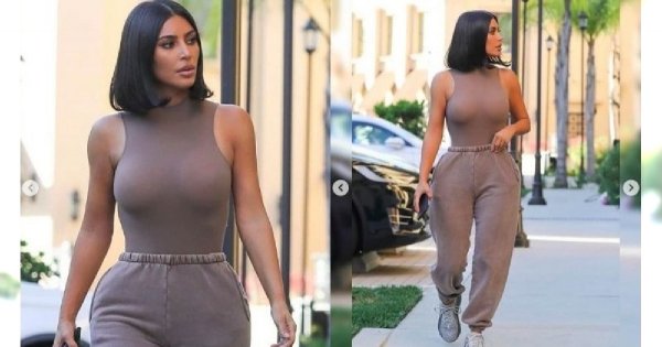 Tak Kim Kardashian poszła na spotkanie biznesowe! Wąziutka talia, dresowe spodnie i BRAK stanika!