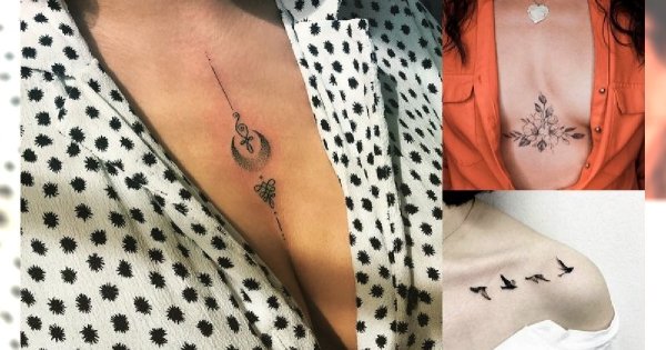Tatuaż na dekolcie i ramieniu - galeria niezwykle kobiecych wzorów