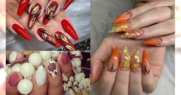 Leave nails - jesienny manicure 2019. 25 najpiękniejszych propozycji na jesienne hybrydy z liściem
