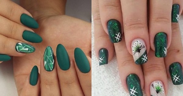 Szmaragdowe paznokcie - manicure w odcieniach jesieni [GALERIA]