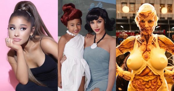 Przebrania zagranicznych gwiazd na Halloween 2019 to sztos! Kim Kardashian jako Betty z Flinstonów, ale najbardziej ZBRZYDŁA Ariana Grande!